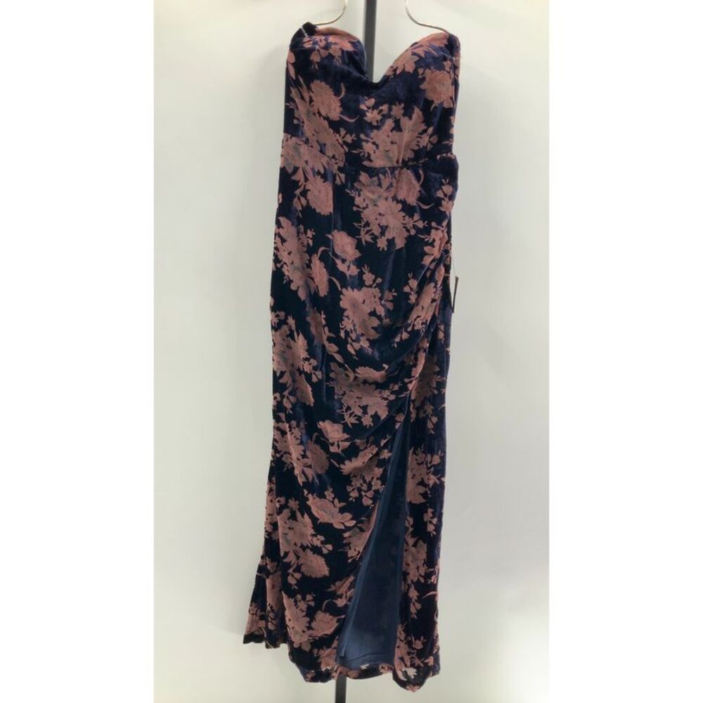 Lulus Women Exquisite Floral Burnout Velvet Strapless Maxi Dress Blue L - Picture 2 of 3